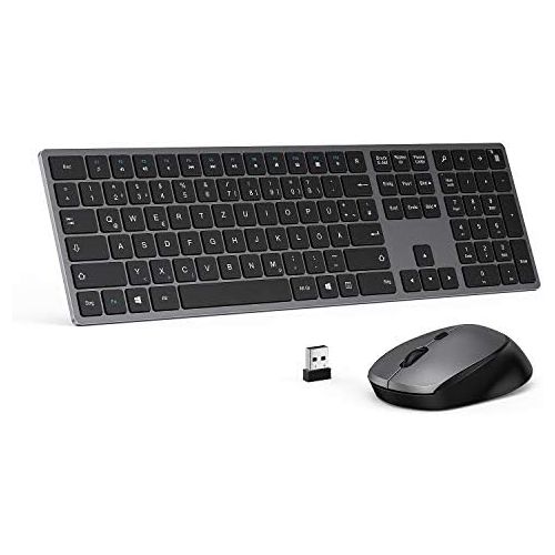  [아마존베스트]seenda Wireless Keyboard Mouse Set with Mouse, 2.4G Ultraslim Wireless Keyboard with Numeric Keypad Compatible with PC, Laptop, and Smart TV, German QWERTZ Layout, Space Grey