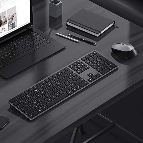  [아마존베스트]seenda Wireless Keyboard Mouse Set with Mouse, 2.4G Ultraslim Wireless Keyboard with Numeric Keypad Compatible with PC, Laptop, and Smart TV, German QWERTZ Layout, Space Grey