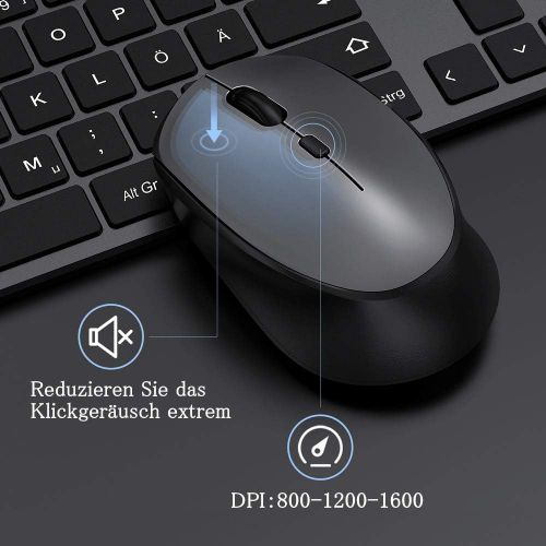  [아마존베스트]seenda Wireless Keyboard Mouse Set with Mouse, 2.4G Ultraslim Wireless Keyboard with Numeric Keypad Compatible with PC, Laptop, and Smart TV, German QWERTZ Layout, Space Grey