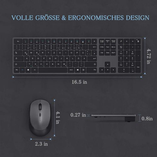  [아마존베스트]seenda Wireless Keyboard Mouse Set with Mouse, 2.4G Ultraslim Wireless Keyboard with Numeric Keypad Compatible with PC, Laptop, and Smart TV, German QWERTZ Layout, Space Grey