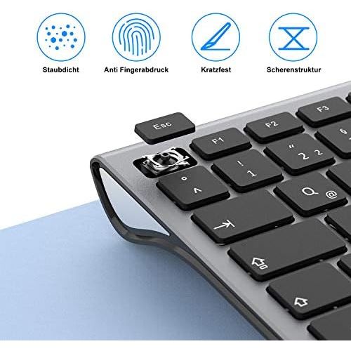  [아마존베스트]seenda 2.4G Quiet Wireless Keyboard, QWERTZ German Layout with Numeric Keypad, Compatible with PC, Laptop, and Android TV, Space Grey