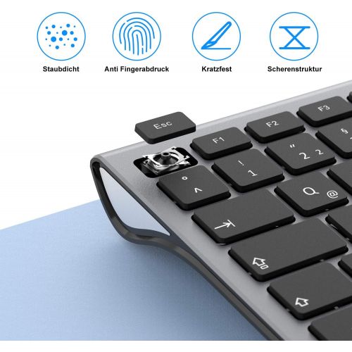  [아마존베스트]seenda 2.4G Quiet Wireless Keyboard, QWERTZ German Layout with Numeric Keypad, Compatible with PC, Laptop, and Android TV, Space Grey