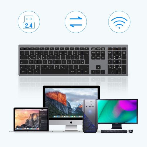  [아마존베스트]seenda 2.4G Quiet Wireless Keyboard, QWERTZ German Layout with Numeric Keypad, Compatible with PC, Laptop, and Android TV, Space Grey