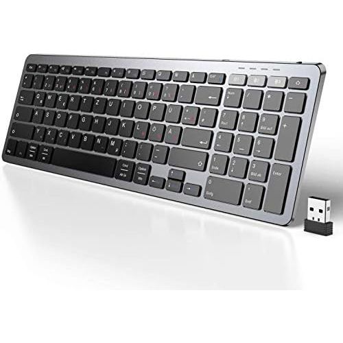  [아마존베스트]seenda Dual Bluetooth + 2.4G Wireless Keyboard - German Layout QWERTZ Ultra Slim Rechargeable Keyboard for PC/Tablet/Laptop/iPhone/iPad and Windows 8, 10/Mac/Linux/Android/iOS/iPad