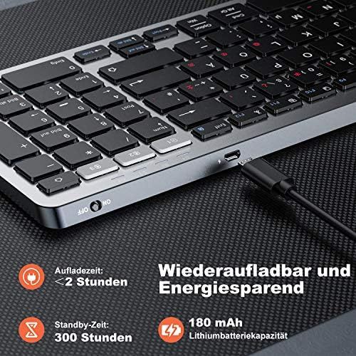  [아마존베스트]seenda Dual Bluetooth + 2.4G Wireless Keyboard - German Layout QWERTZ Ultra Slim Rechargeable Keyboard for PC/Tablet/Laptop/iPhone/iPad and Windows 8, 10/Mac/Linux/Android/iOS/iPad