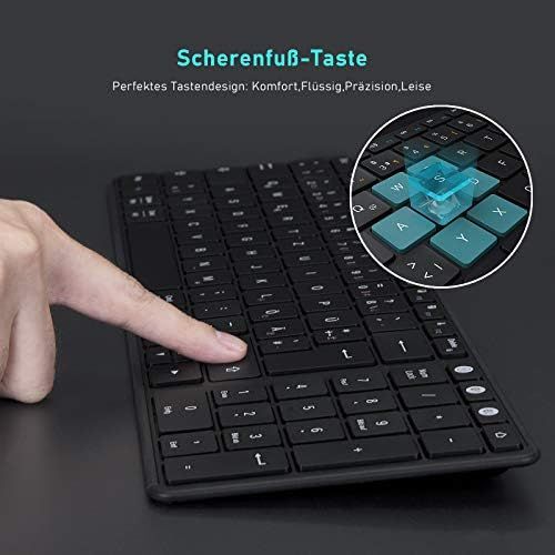  [아마존베스트]Wireless Bluetooth Keyboard, Seenda Wireless Keyboard Compatible with Mac OS, 3 Channels (2.4G + BT4.0 + BT4.0) Rechargeable, QWERTZ German Layout for Tablet/Windows/Android/Micros