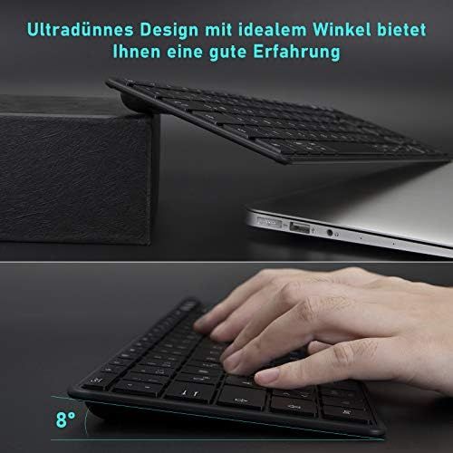  [아마존베스트]Wireless Bluetooth Keyboard, Seenda Wireless Keyboard Compatible with Mac OS, 3 Channels (2.4G + BT4.0 + BT4.0) Rechargeable, QWERTZ German Layout for Tablet/Windows/Android/Micros