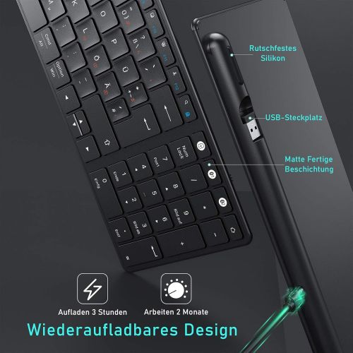  [아마존베스트]Wireless Bluetooth Keyboard, Seenda Wireless Keyboard Compatible with Mac OS, 3 Channels (2.4G + BT4.0 + BT4.0) Rechargeable, QWERTZ German Layout for Tablet/Windows/Android/Micros