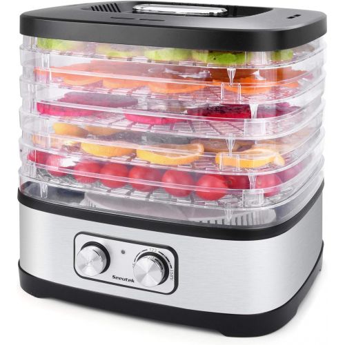  [아마존베스트]Seeutek Food Dehydrator Machine for Beef Jerky, Fruits, Vegetables Electric Dryer Machine with 5 BPA-free Trays, Adjustable Temperature Control, Recipe Book & 4PCS Reusable Storage