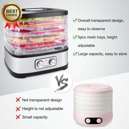  [아마존베스트]Seeutek Food Dehydrator Machine for Beef Jerky, Fruits, Vegetables Electric Dryer Machine with 5 BPA-free Trays, Adjustable Temperature Control, Recipe Book & 4PCS Reusable Storage