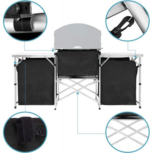  Seeutek Camping Kitchen Table Aluminum Portable Outdoor Cooking Table Foldable Camp Table with Windscreen and 3 Storage Cupboards Multifunctional for BBQ, Party, Picnics and Outdoo