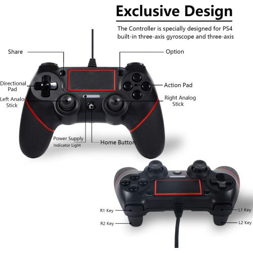  [아마존베스트]Sefitopher PS4 Wired Controller for Playstation 4/pro/Slim/PC/Laptop with Functions Such as Vibration, Colored LED Indicator, Double Vibration and Anti Slip Grip,6.5ft Cable Length