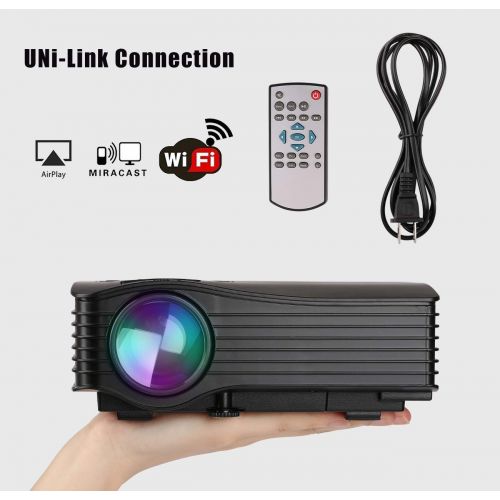  Mini Video Projector, Segaty 16:9 LED Wireless Projector Home Theater Projector 130” Display Home Video Projector Support 1080P for Smartphone PC Laptop Xbox Wifi Movie Display Vid