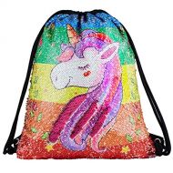 Segorts Sequin Drawstring Backpack Bag Mermaid Gym Dance Bags Magic Reversible Glitter Bag Unicorn Gift for Girls Daughter Boy Flip Sequin Bag Birthday Gift for Kids Teen