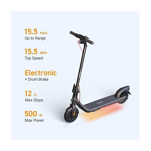  Segway Ninebot E2 Plus Electric KickScooter- 300W Brushless Motor, Up to 15.5 Mile Range & 15.5 MPH, 8.1