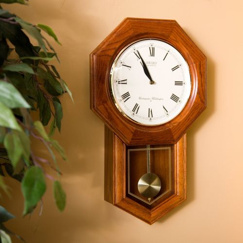 세이코 Seiko Dark Brown Oak Schoolhouse Wall Clock - 13 Inches Wide