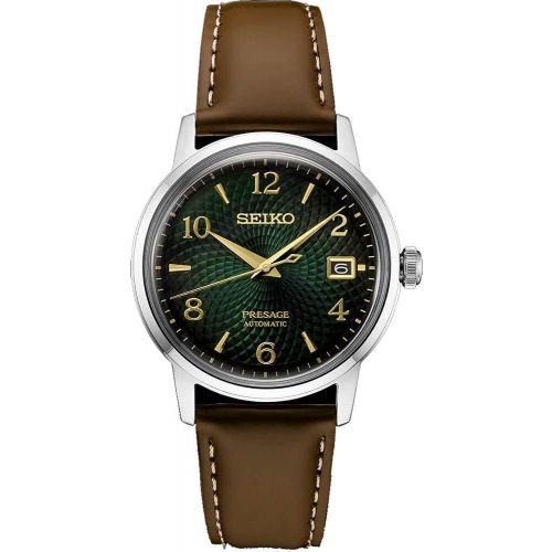 세이코 Seiko Presage Green SRPE45 Brown Leather Automatic Mens Watch