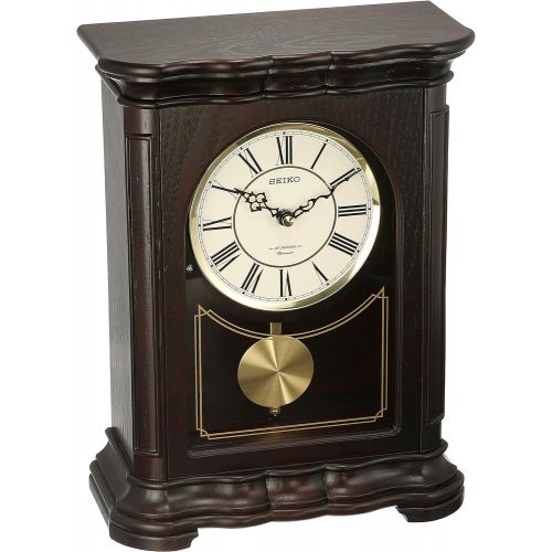 세이코 Seiko Mantel-Musical Wood Shelf Clock, Color:Dark Brown (Model: QXW242BLH)