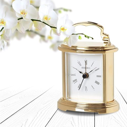 세이코 Seiko Desk and Table Alarm Carriage Clock Gold-Tone Metal Case