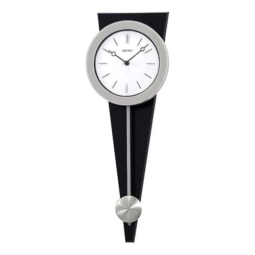 세이코 Seiko Wall Pendulum Clock Silver-Tone Case on Black Solid Wood Base