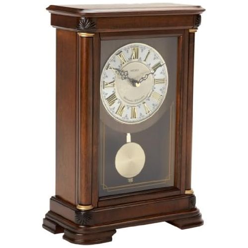 세이코 Seiko Mantel Chime with Pendulum Clock Brown Alder Case Ornamental Dial