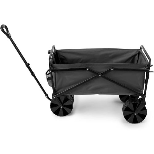  Seina Heavy Duty Steel Frame Collapsible Folding Outdoor Portable Utility Cart Wagon with All Terrain Plastic Wheels and 150 Pound Capacity, Gray