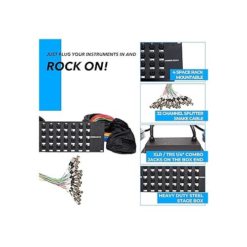  Seismic Audio Speakers Rack Mount 32 Channel XLR TRS Combo Splitter Snake Cable, 5’ And 15’ XLR Trunks, 32 Channel Splitter