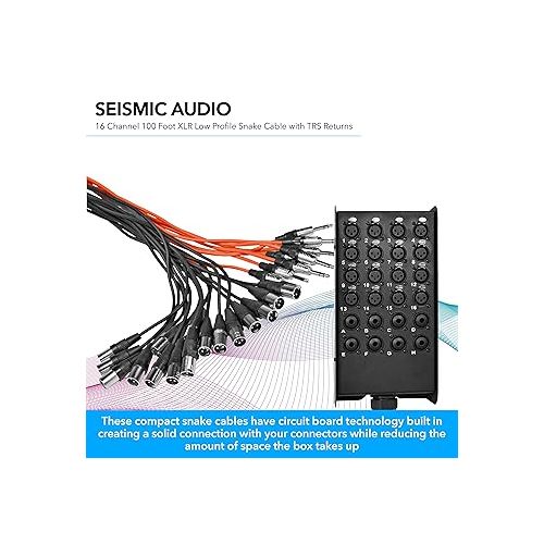  Seismic Audio - XLR Low Profile Snake Cable with 4 TRS Returns - Circuit Board Snake for Recording, Stage, Studio PA DJ use (100 Feet - 16 Channel - 8 TRS)