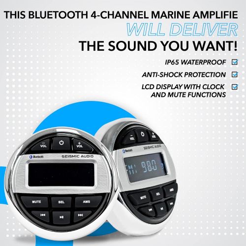  Seismic Audio - SA-MABTA01-4 Channel Marine Audio Receiver Amplifier with Bluetooth, Stereo, USB & Remote