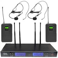 Seismic Audio - SA-U2LV3-2 - 2 Channel UHF Wireless Microphone System with 2 Headset Microphones, Adjustable Frequencies - PA DJ Wireless Mics