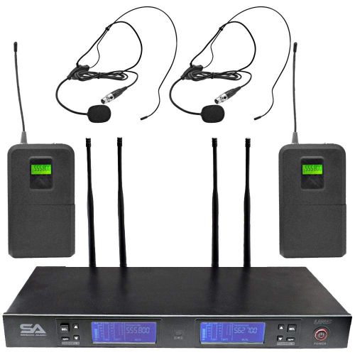  Seismic Audio - SA-U2LV3-2 - 2 Channel UHF Wireless Microphone System with 2 Headset Microphones, Adjustable Frequencies - PA DJ Wireless Mics