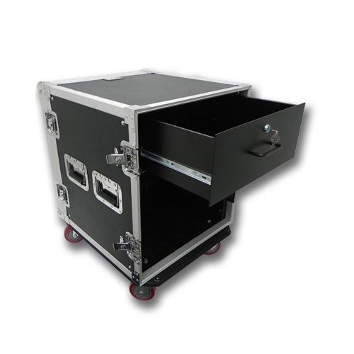  Seismic Audio - 12 SPACE RACK CASE WITH 4U LOCKING DRAWER Amp Effect Mixer PADJ PRO CASTERS