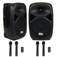 Seismic Audio - RSG-15-Pair - Pair of Powered 15 PA Speakers Rechargeable with 2 Wireless Mics, Remote, Bluetooth, Easy Transport - Tailgate Karaoke Speakers