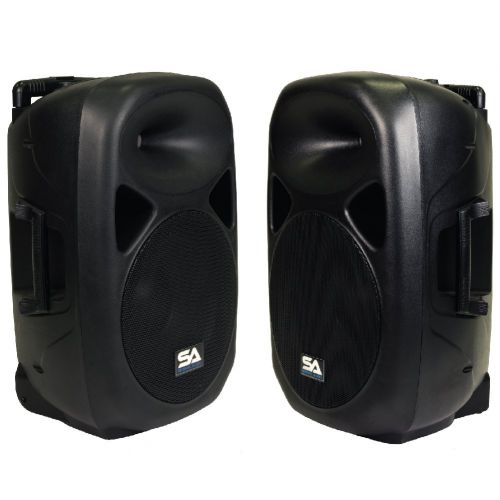  Seismic Audio - RSG-15-Pair - Pair of Powered 15 PA Speakers Rechargeable with 2 Wireless Mics, Remote, Bluetooth, Easy Transport - Tailgate Karaoke Speakers