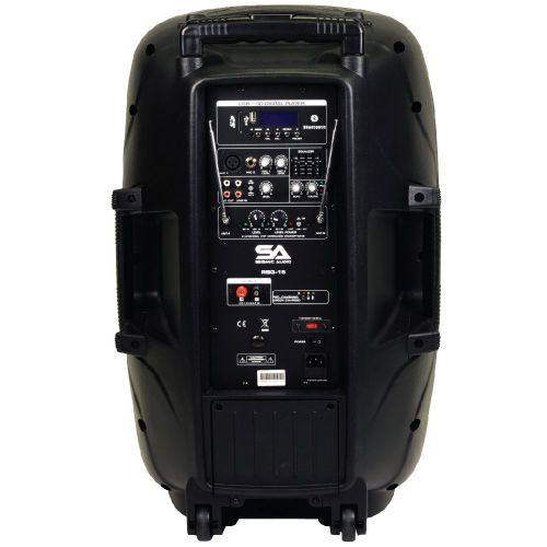  Seismic Audio - RSG-15 - Powered 15 PA Speaker Rechargeable with 2 Wireless Mics, Remote, Bluetooth, Easy Transport - Tailgate Karaoke Speaker