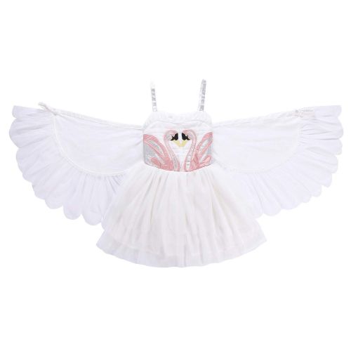  Sejardin Kids Girls White Swan Dress with Wings Cosplay Costume Princess Tutu Tulle Dress