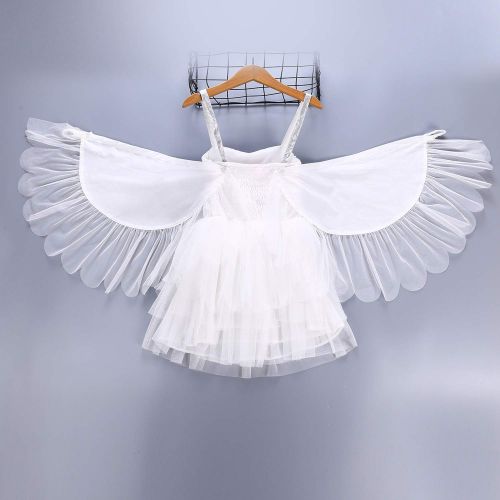  Sejardin Kids Girls White Swan Dress with Wings Cosplay Costume Princess Tutu Tulle Dress