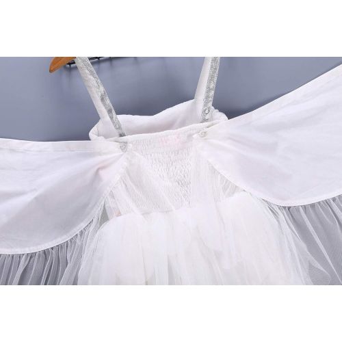  Sejardin Kids Girls White Swan Dress with Wings Cosplay Costume Princess Tutu Tulle Dress