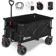 Sekey 220L Collapsible Foldable Wagon with 330lbs Weight Capacity, Heavy Duty Folding Utility Garden Cart with Big All-Terrain Beach Wheels & Drink Holders. Black