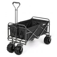 Sekey Folding Wagon Cart Collapsible Outdoor Utility Wagon Heavy Duty Beach Wagon with All-Terrain Wheels, 265 Pound Capacity, Black