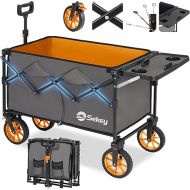 Sekey 250L Collapsible Wagon with Folding Table and Drink Holders, Foldble Beach Wagon with All-Terrain Wheels Load up to 330LBS for Shopping, Camping, Sports.Gray&Orange