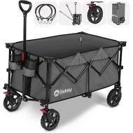 Sekey 220L Collapsible Foldable Wagon with 330lbs Weight Capacity, Heavy Duty Folding Wagon Cart with Big All-Terrain Wheels & Drink Holders (Grey)