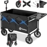 Sekey 250L Collapsible Wagon with Folding Table and Drink Holders, Foldble Beach Wagon with All-Terrain Wheels Load up to 330LBS for Shopping, Camping, Sports.Black