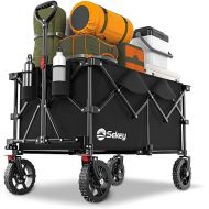 Sekey 220L Collapsible Foldable Wagon with 330lbs Weight Capacity, Heavy Duty Folding Wagon Cart with Big All-Terrain Wheels & Drink Holders (Black)