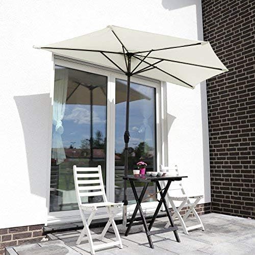  Sekey 2.7m Half Round Parasol / Market Umbrella / Patio Umbrella with Crank for Garden, Patio, Yard, Swimming Pools with 5 Steel Braces 100% Polyester Umbrella UV 50+