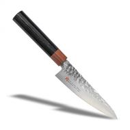 Seki japan Seki Japan Utility Chef Kitchen Knife, Japanese Santoku Knife, VG10 Hammered Damascus Stainless Steel, Black Pakkawood & Cocobolo Handle, Straight-Edge Stamped Knife, 5.3 inch (135