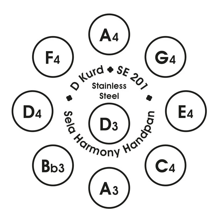  Sela Harmony 9-note Handpan - D Kurd, Stainless Steel