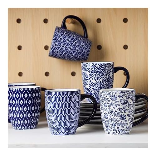  Selamica 16 oz Porcelain Coffee Mugs Set, Ceramic Tea Cup with Handle, dishwasher, oven, microwave safe, Christmas Gift, Pack of 6, Vintage Blue