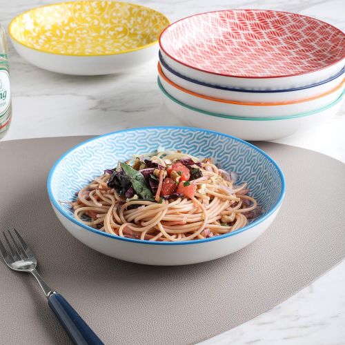  [아마존베스트]Selamica Porcelain Salad Pasta Bowls, Serving bowls - 26 Ounce, Set of 6, Assorted Colors