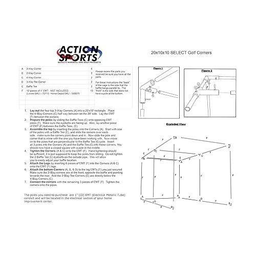  Select 20x10x10 Golf Practice Net, Baffle, and Golf Net Target with Frame Corners - 10' Poles NOT Included …